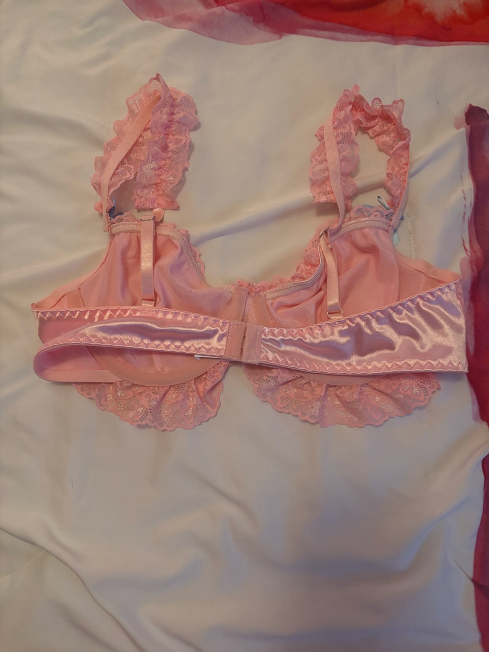 NWOT Pink Satin Lace Underwire Push Up Bra With Matching Thong Set - Picture 8 of 13
